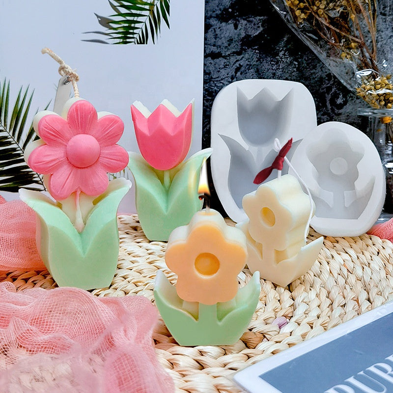 Silicone-Tall Flower Mold - playthecandle
