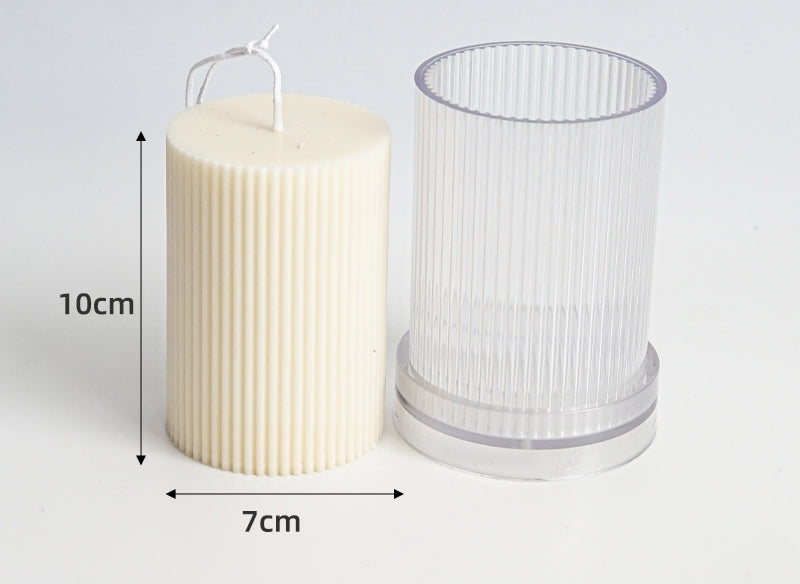PC-Circular Flat Stripe Pillar Mold - 5cm*15cm / 7cm*10cm - playthecandle